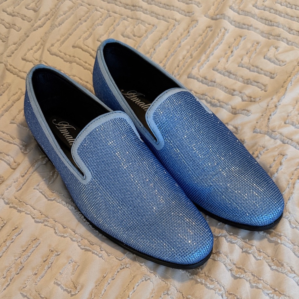 Blue Rhinestone Men's Loafers